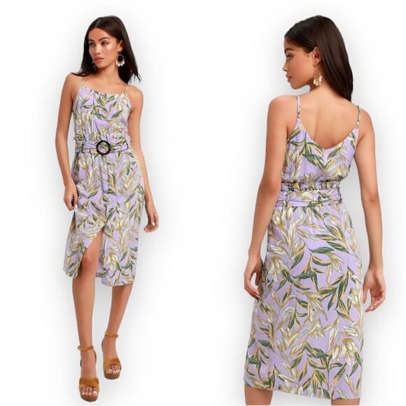 J.O.A. Just One Answer Raya Lavender Floral Midi Belted Dress Women’s Sz X-Small - Picture 1 of 15
